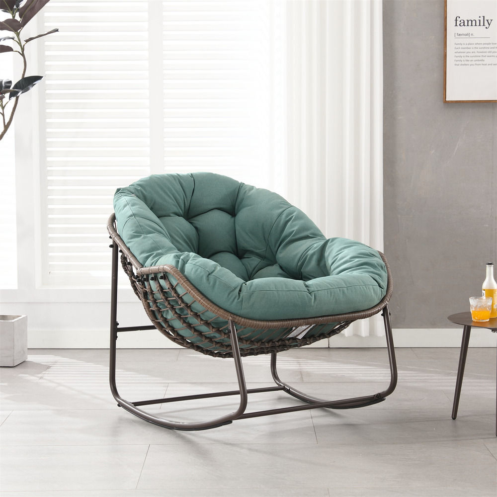 Chaise à bascule d'extérieur, chaise à bascule en osier surdimensionnée pour patio, arrière-cour, vert clair.