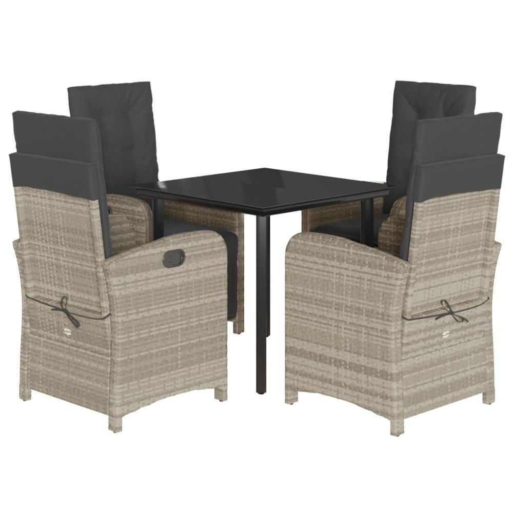 Ensemble à manger de jardin et coussins 5 pcs gris clair rotin