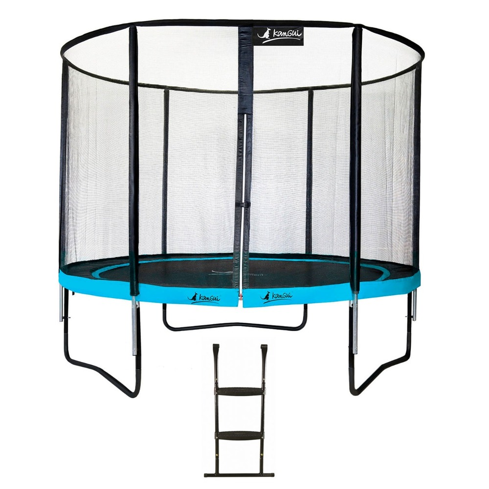 Trampoline de jardin rond 305 cm + filet de sécurité + échelle | punchi bleu 300