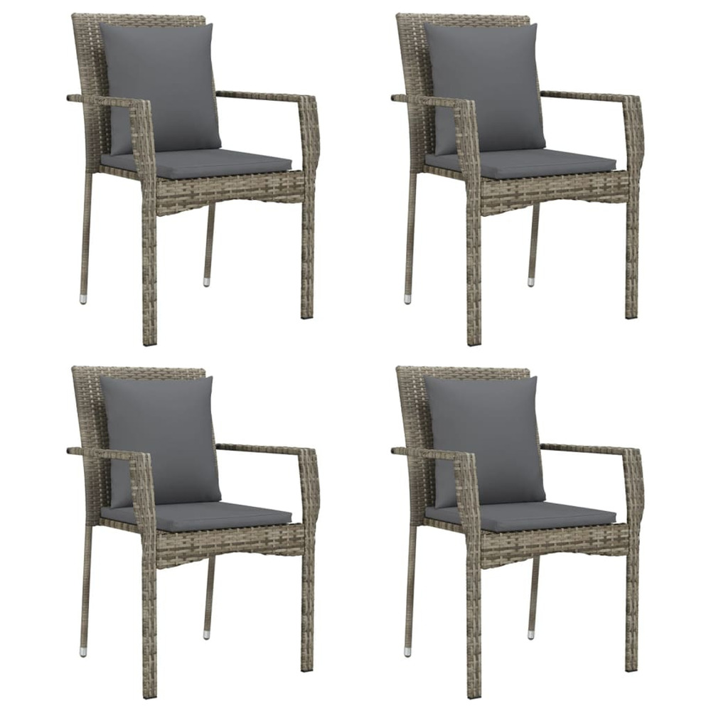 Chaises de jardin avec coussins lot de 4 résine tressée gris