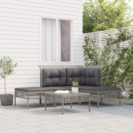 Salon de jardin 5 pcs avec coussins gris résine tressée