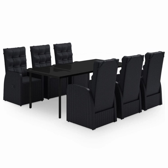 Ensemble à manger de jardin avec coussins 7 pcs noir