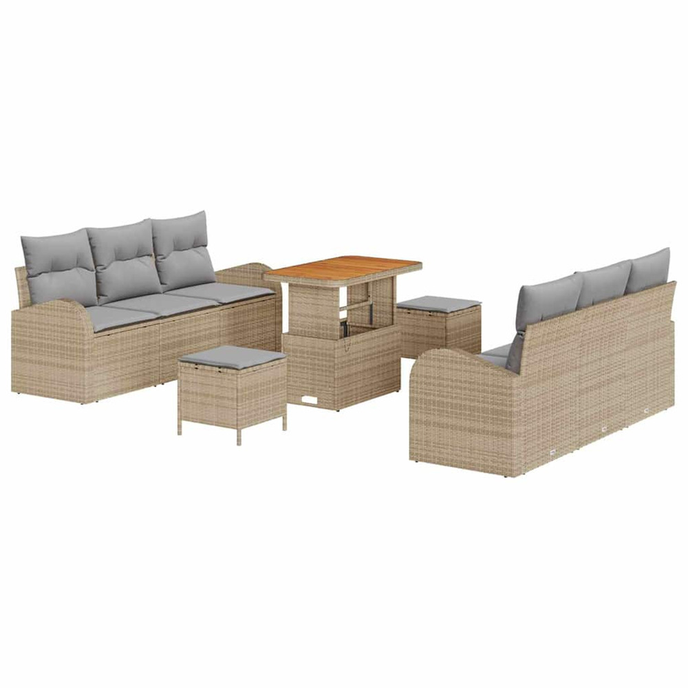 Ensemble de canapé de jardin 9 pcs beige poly rotin