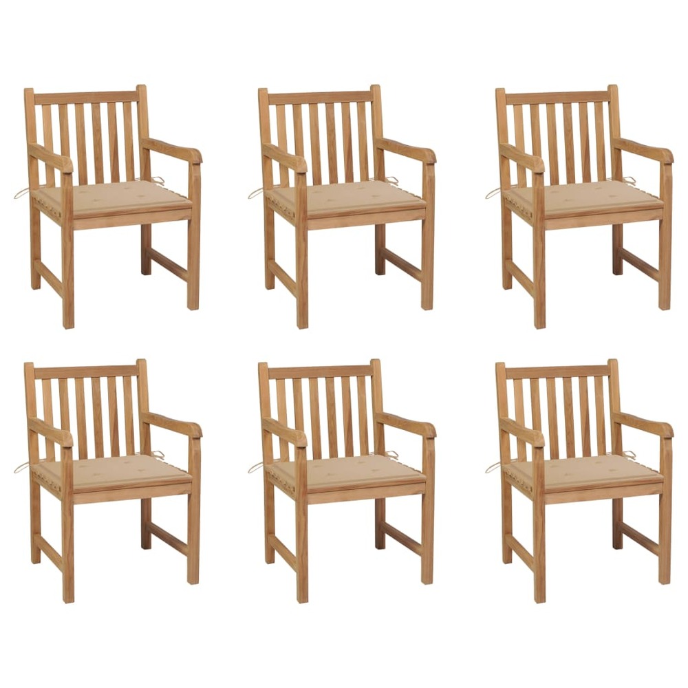 Chaises de jardin 6 pcs avec coussins beige bois de teck massif