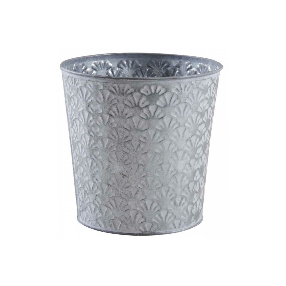 Cache-pot rond en métal patiné relief cesar