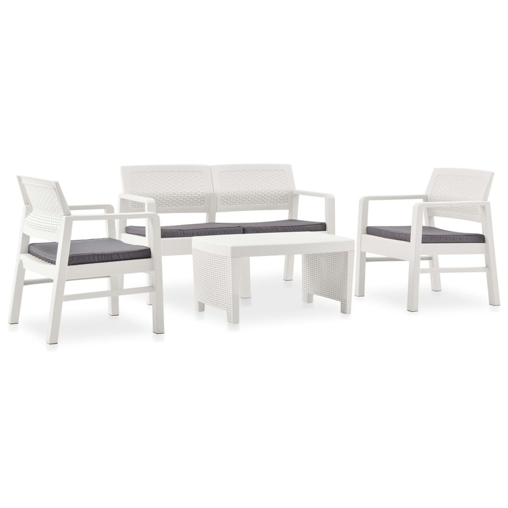 Salon de jardin meuble d'extérieur ensemble de mobilier 4 pièces avec coussins plastique blanc