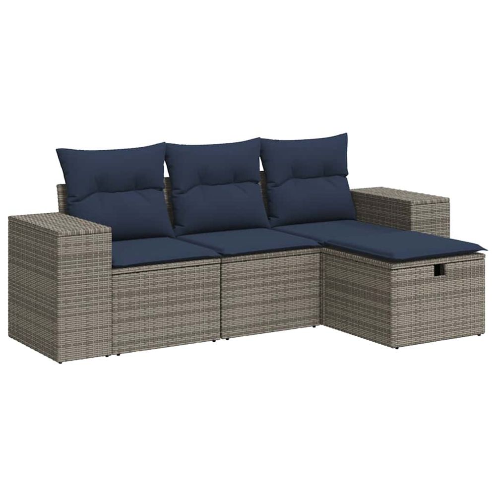 Salon de jardin 4 pcs avec coussins gris résine tressée