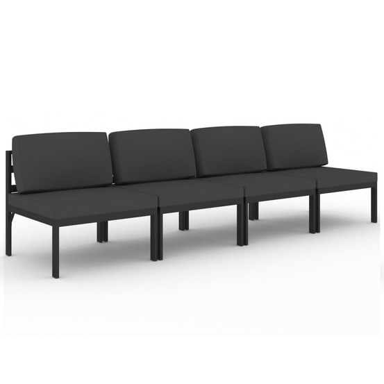 Canapé de jardin 4 places avec coussins aluminium anthracite