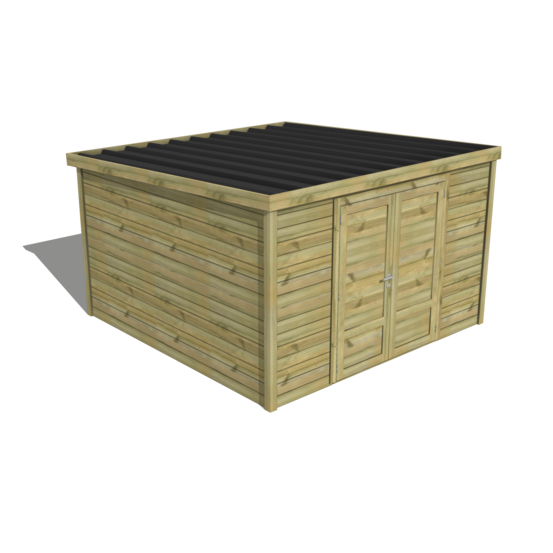 Abri de jardin bois pin traité autoclave 27mm - essentiel - 3,44x3,44m / 12m2 - bac acier - abri français