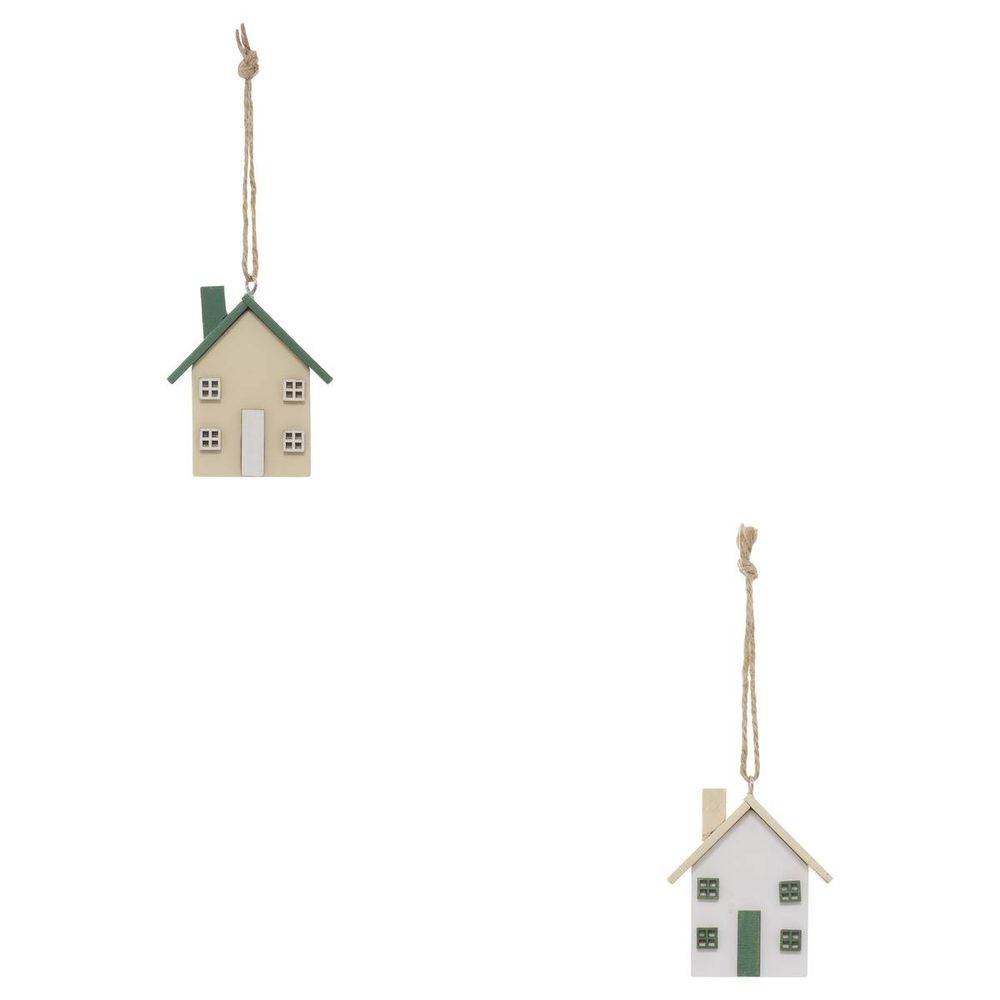 Lot de 2 suspensions de sapin maison en bois blanc et vert 7 cm