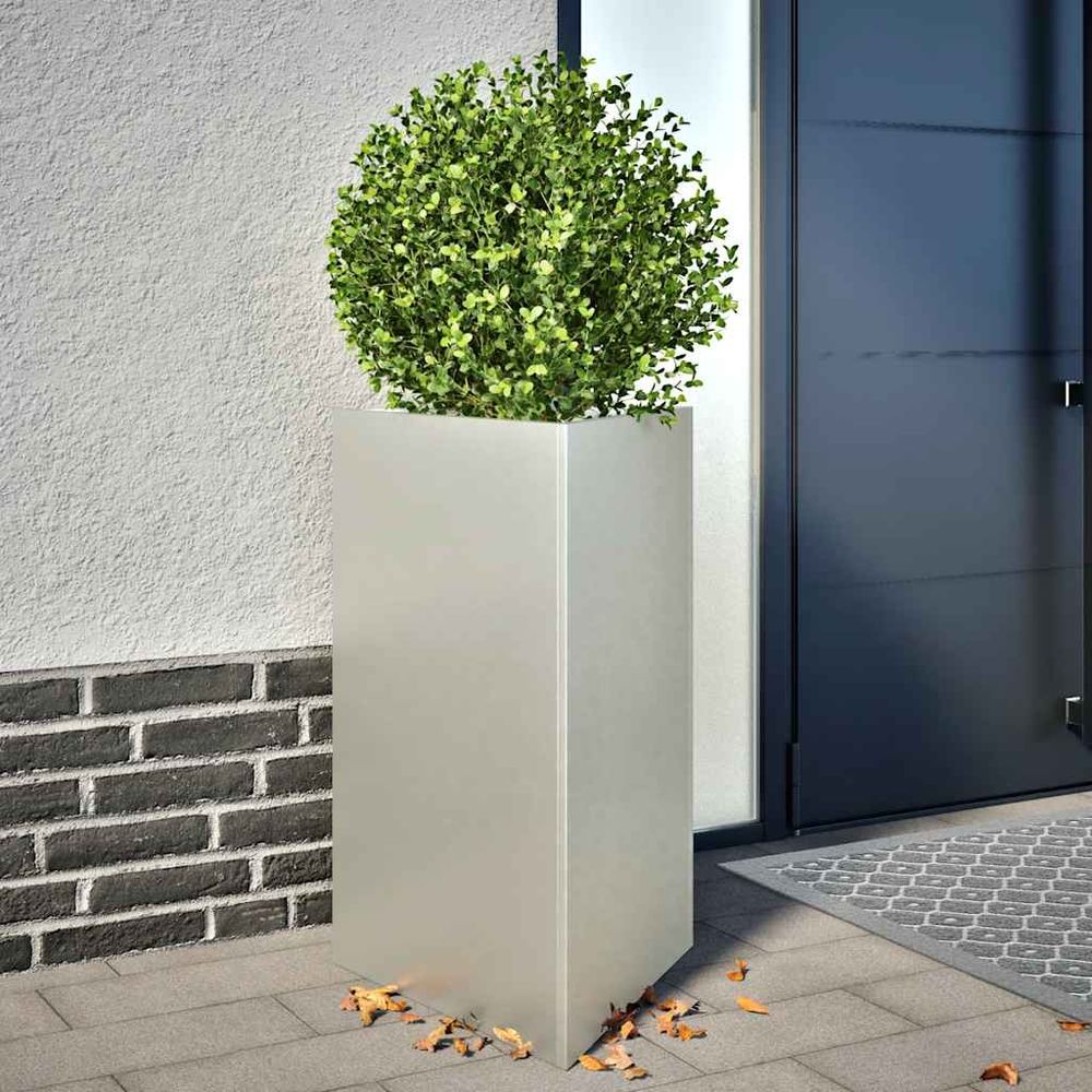 Jardinière triangulaire en acier inoxydable pour jardin terrasse argenté 75 cm