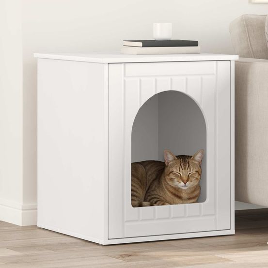 Niche carrée chat bois repos blanc 62cm pour chat lumineux optimisé