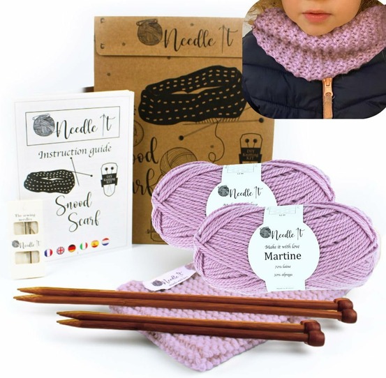 Needle it® kit tricot tour de cou en laine rose