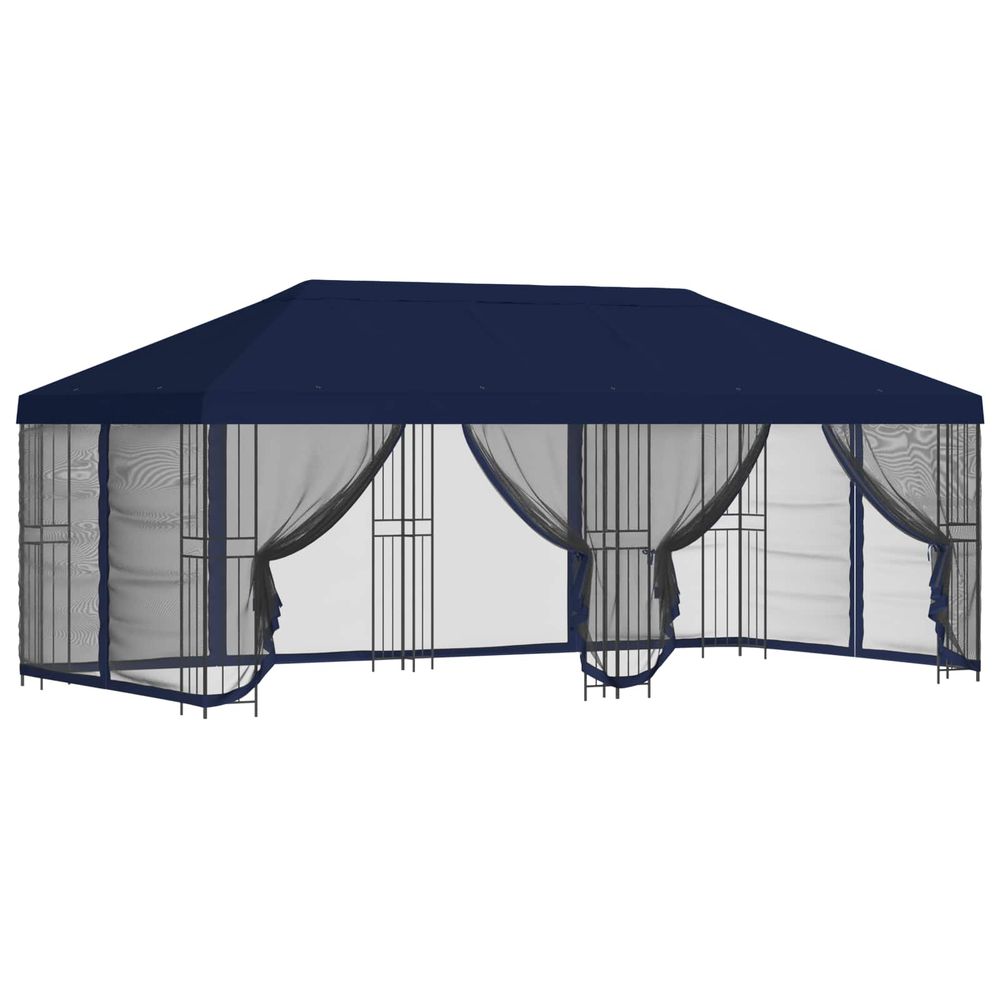 Gazebo avec murs latéraux 6 x 3 m bleu polyester et acier