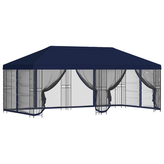 Gazebo avec murs latéraux 6 x 3 m bleu polyester et acier
