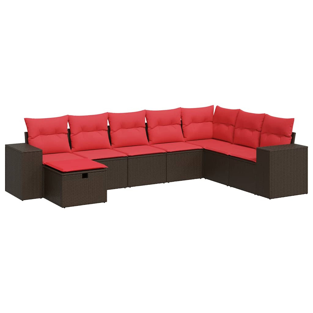 Salon de jardin 8 pcs avec coussins marron résine tressée