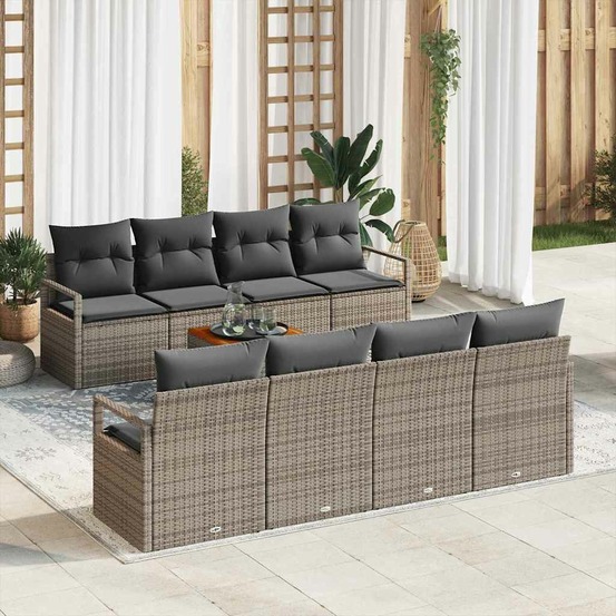 Ensemble de canapé de jardin avec stockage 9 pcs gris polyrotin