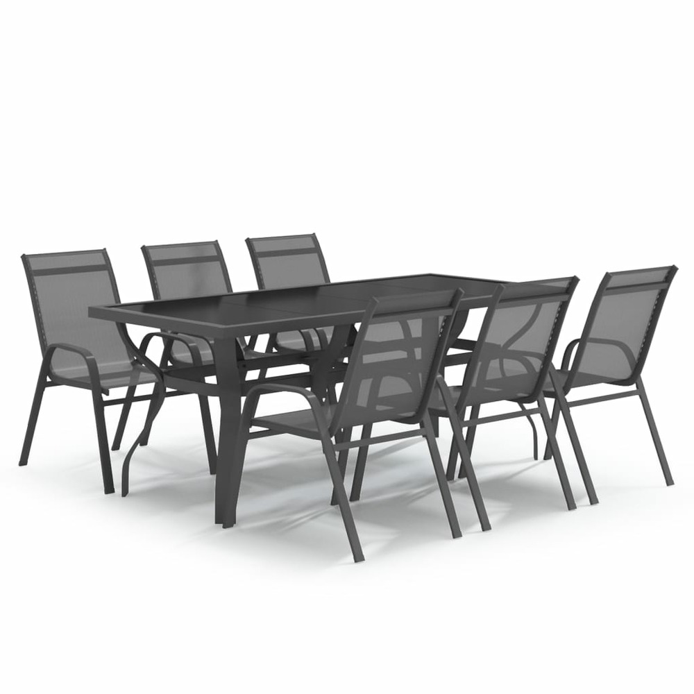 Ensemble à manger de jardin 7 pcs gris et noir