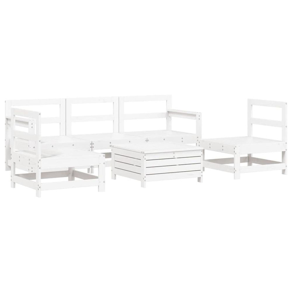 Salon de jardin 6 pcs blanc bois de pin massif