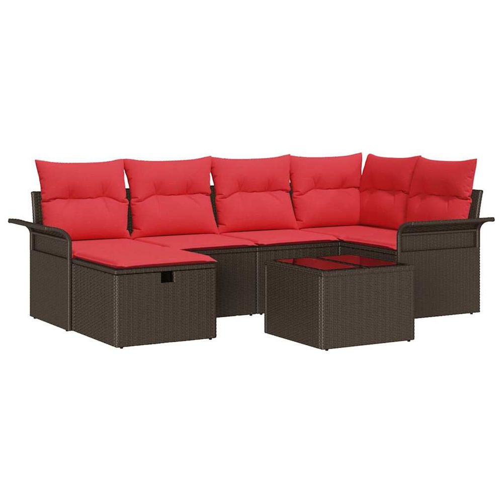 Ensemble de canapé de jardin 7 pc marron et rouge polyrotin
