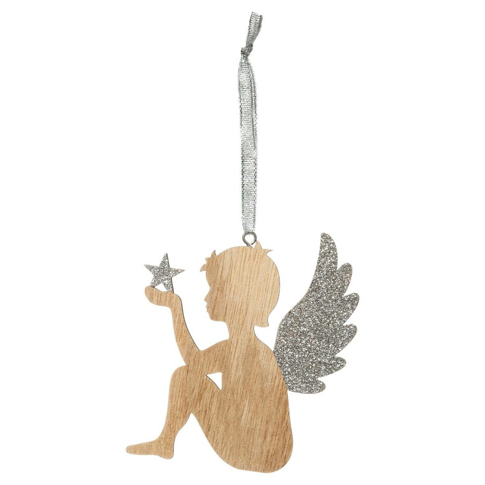 Sujet de noël ange pailleté argenté 11 cm
