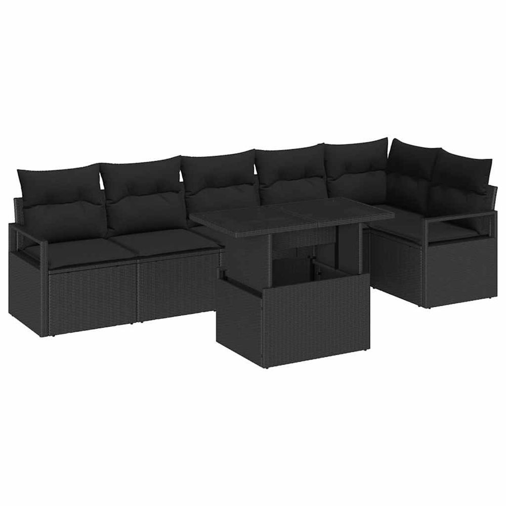 Ensemble de canapé de jardin 7 pc noir poly rotin