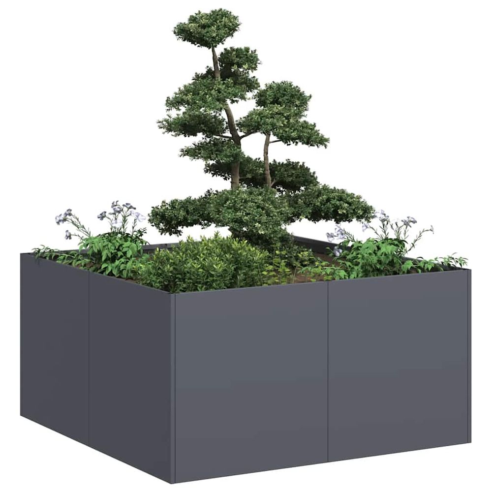 Jardinière carrée acier moderne pour terrasse anthracite 80x80 cm