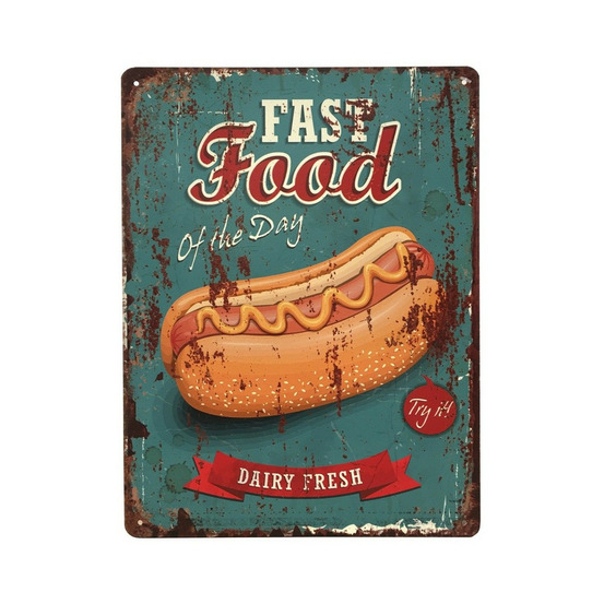 Plaque murale décorative vintage métal multicolore fast food 33x25cm