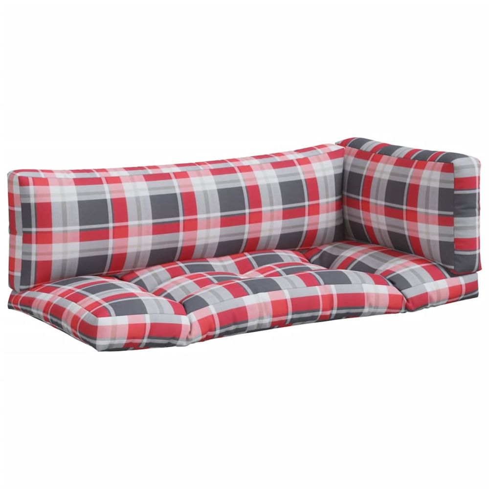 Coussins de palette 3 pcs carreaux rouges tissu