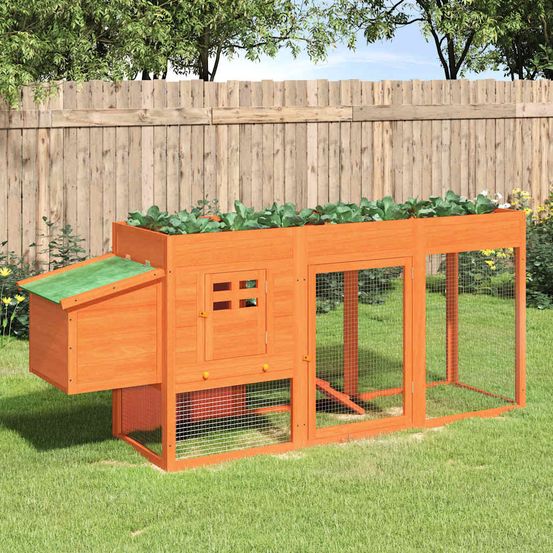 Poulailler en bois avec jardinière et enclos pour jardin marron