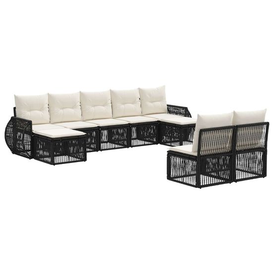 Ensemble de canapé de jardin 9 pc noir et blanc crème polyrotin
