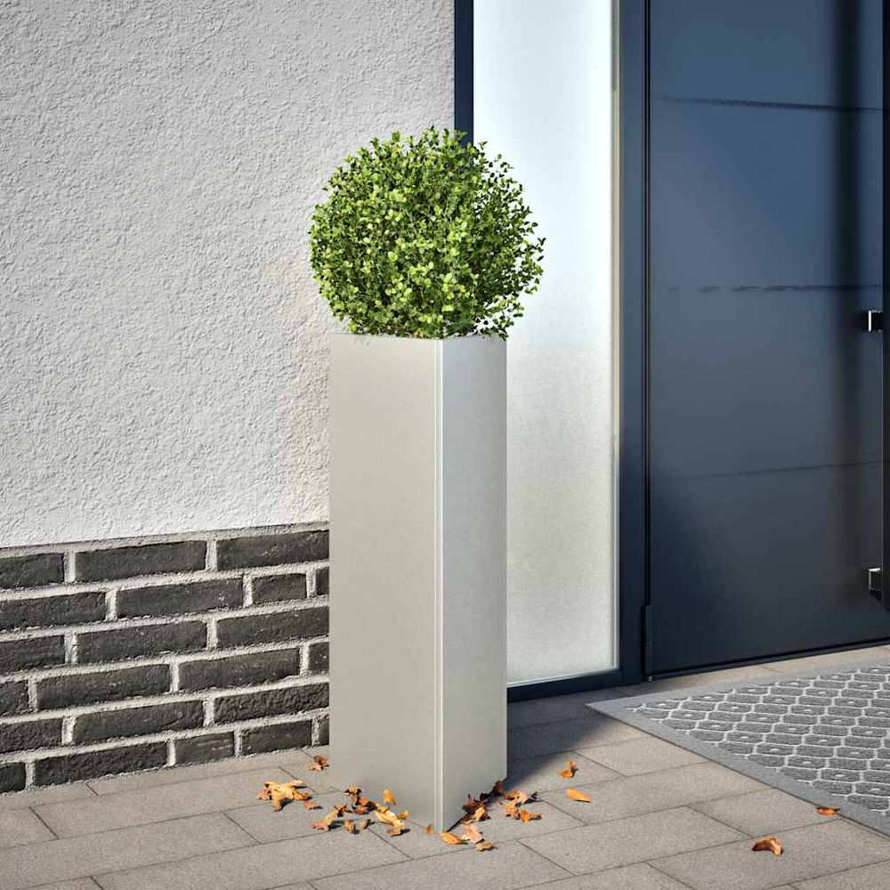 Lot de 2 jardinières hautes triangulaires inox 75 cm argent