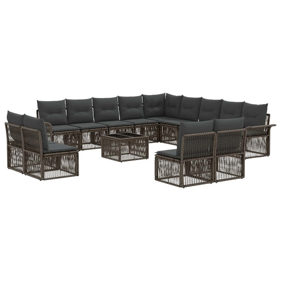 Ensemble de canapé de jardin 14 pcs gris polyrotin