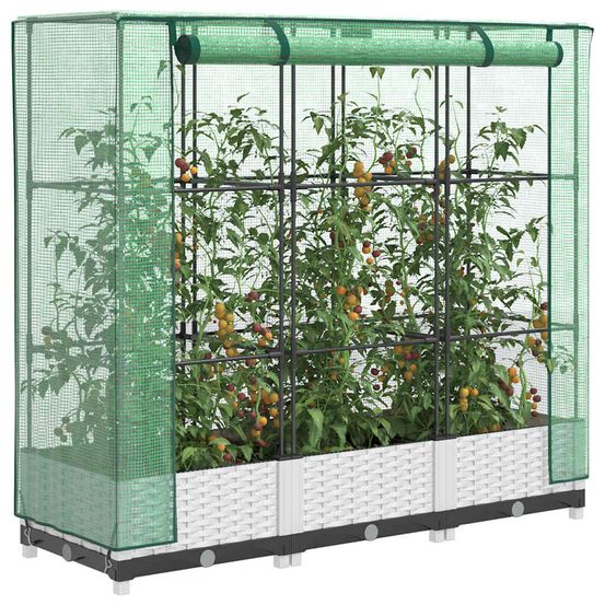 Grande jardinière avec serre de culture aspect rotin blanc 120cm
