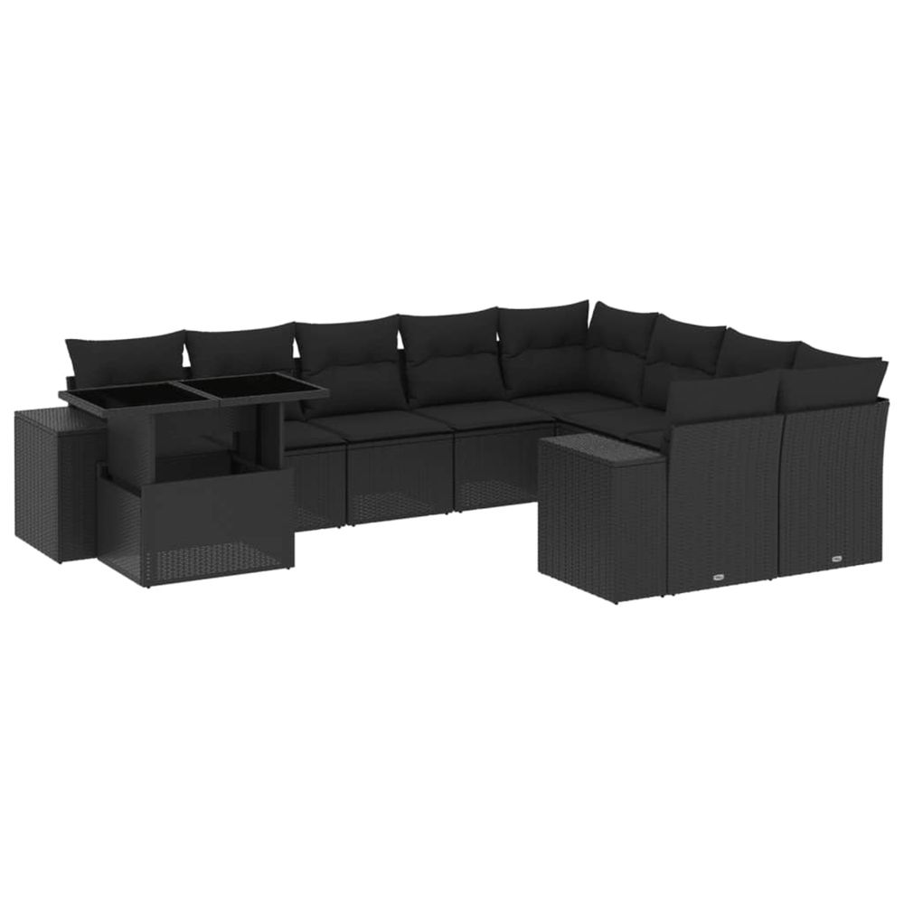 Salon de jardin 10 pcs avec coussins noir résine tressée