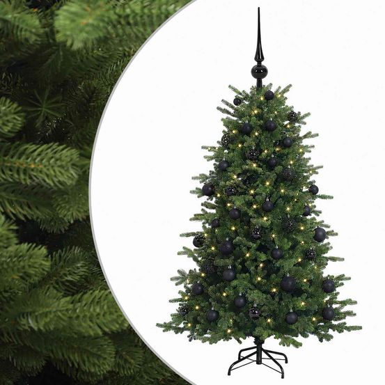 Sapin de noël artificiel avec boules 150 cm 150 led blanc chaud