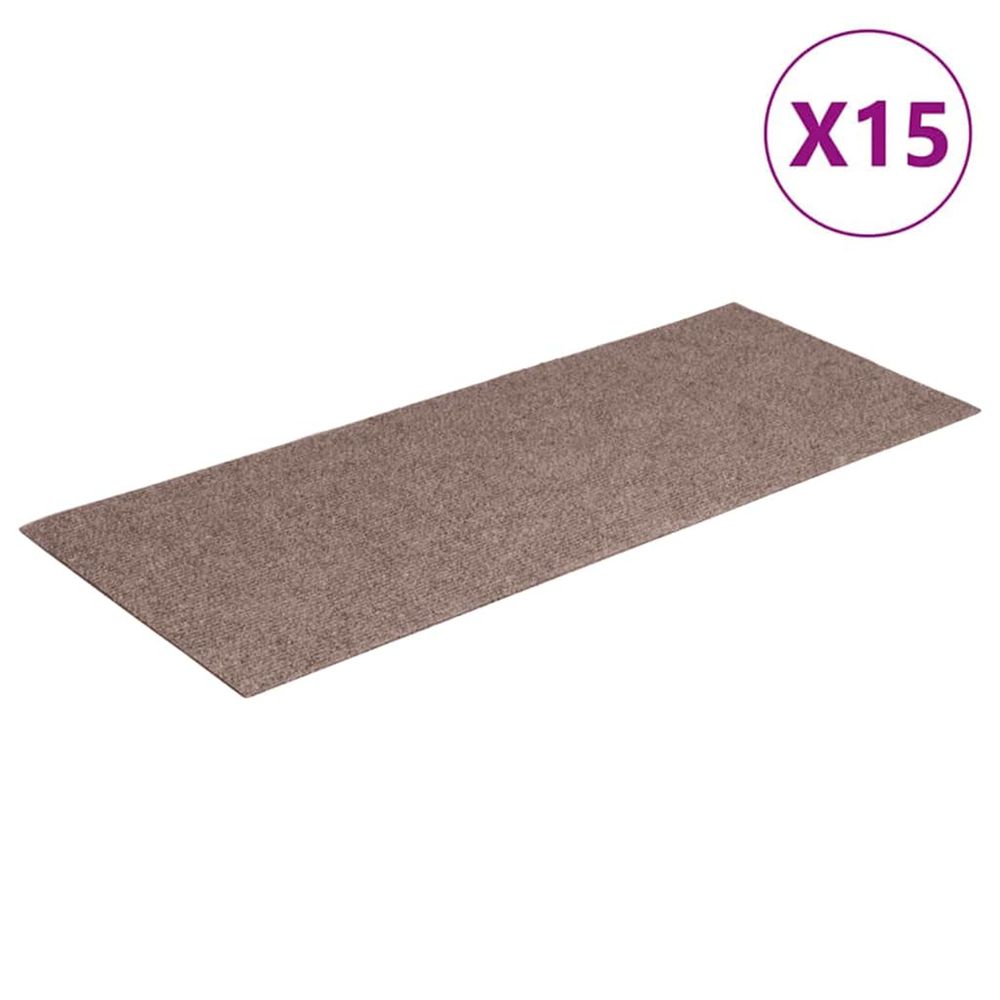 Tapis d'escalier autocollants 15 pièces 60 x 25 cm marron clair rectangulaire