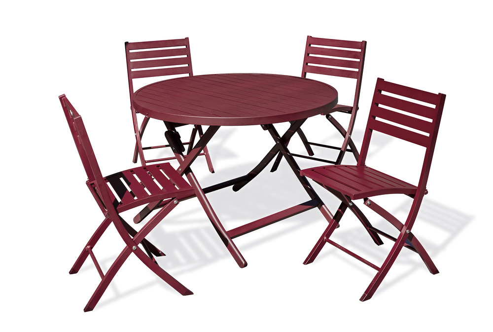 Ensemble repas marius 110 cm 4 places en aluminium rouge carmin