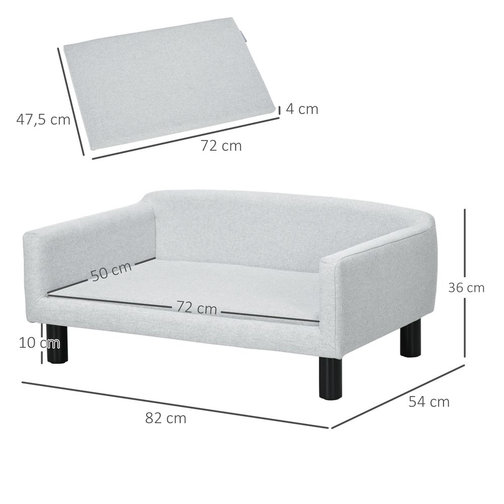 Canapé pour chien et chat en polyester gris clair 82 x 54 x 36 cm dossier enveloppant confort rembourré