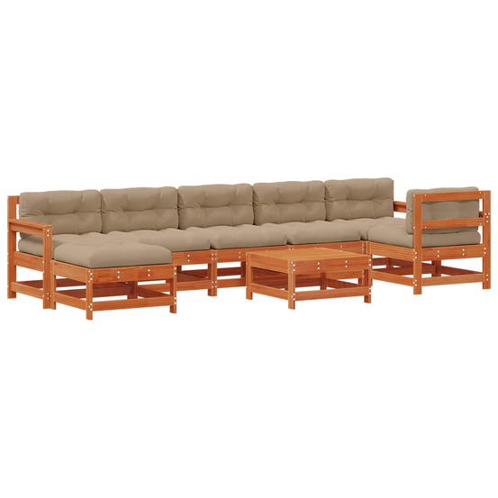 Ensemble de salon de jardin 8 pcs brun cire bois de pin massif