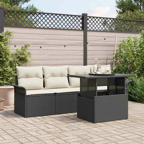 Ensemble de canapé de jardin avec coussin 5 pcs noir polyrotin