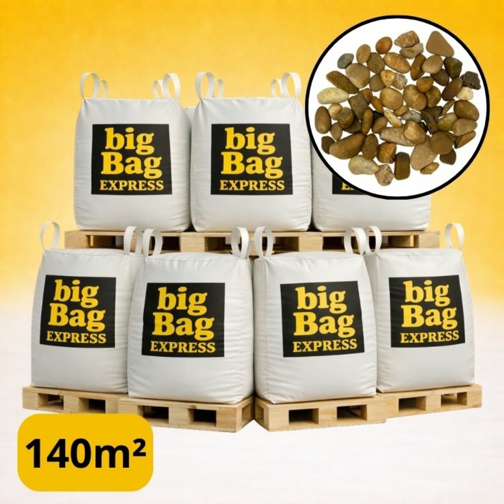 Pack 7 x big bag de +/- 1,5t ≃ 140m² galet ou gravier roulé jaune caramel ø 8/16 mm - livraison premium