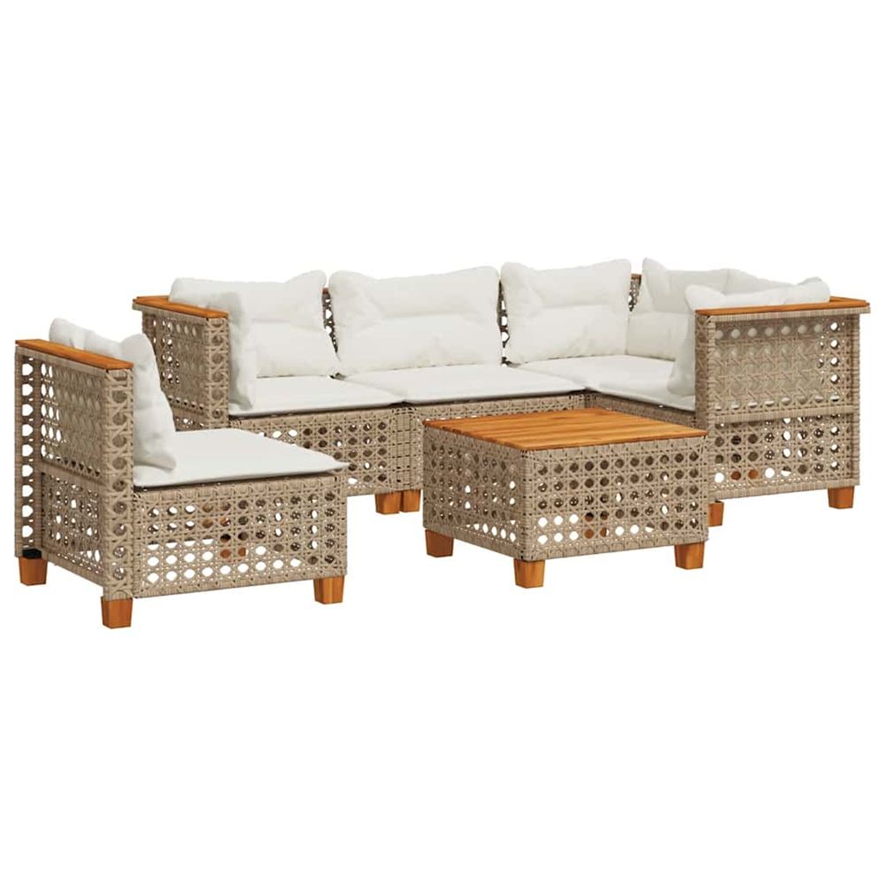 Salon de jardin avec coussins 6 pcs beige résine tressée