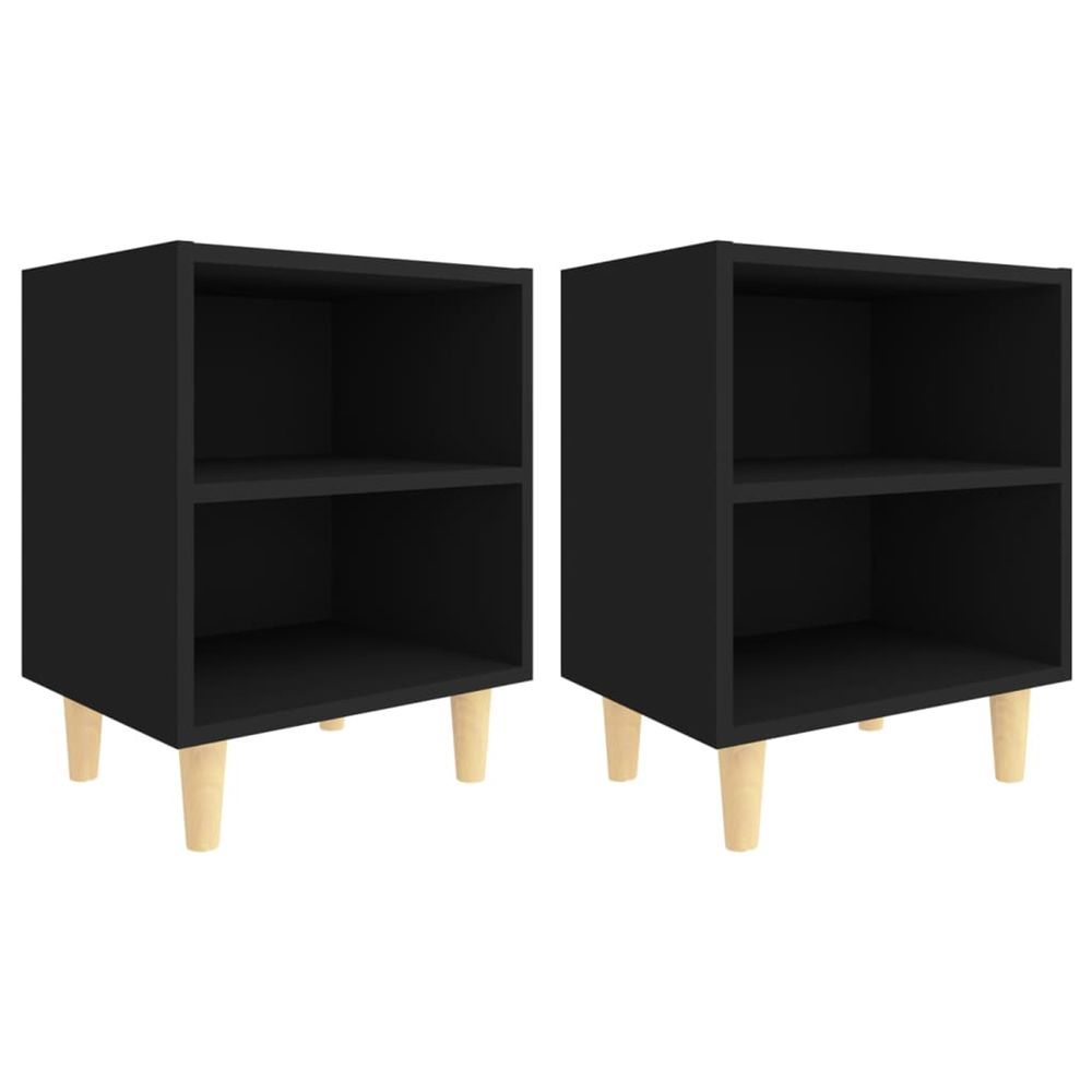 Tables de chevet avec pieds en bois 2 pcs noir 40x30x50 cm