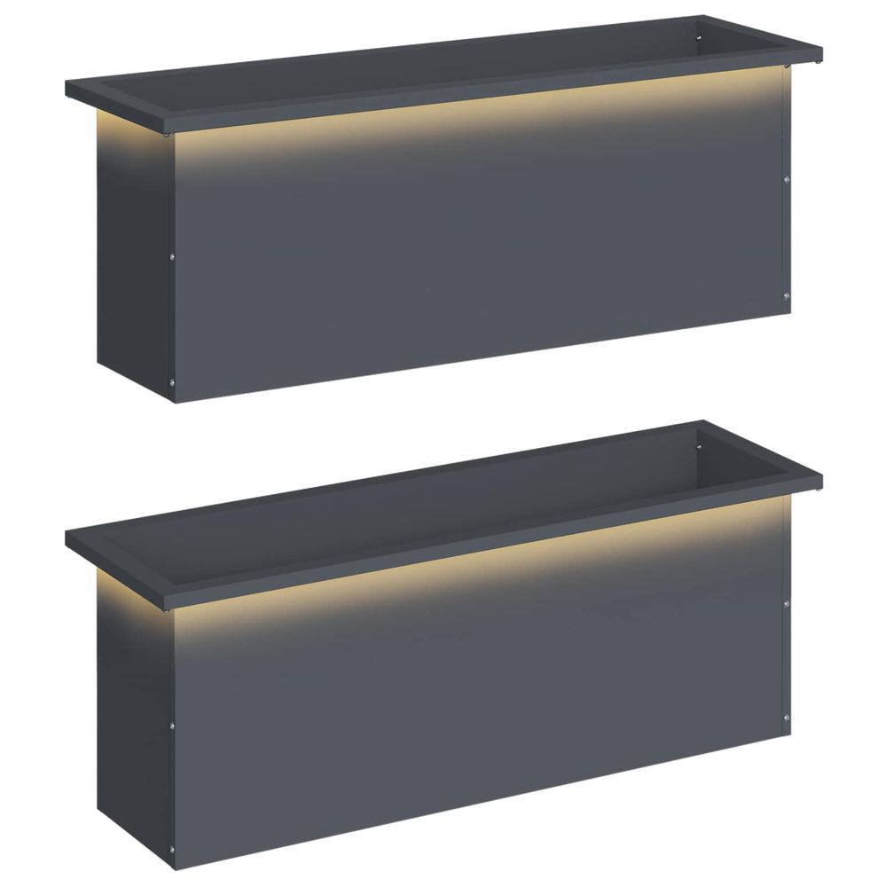 Jardinière d'extérieur de jardin avec led 2 pc anthracite 30 x 100 x 30 cm