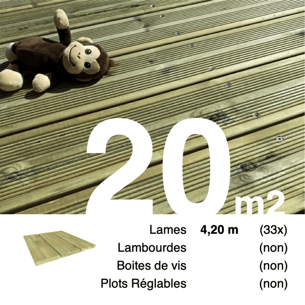 Lames de terrasse pin autoclave vert 27 x 145 mm • longueur 4,2 m • classe 4 • lot pour 20 m²