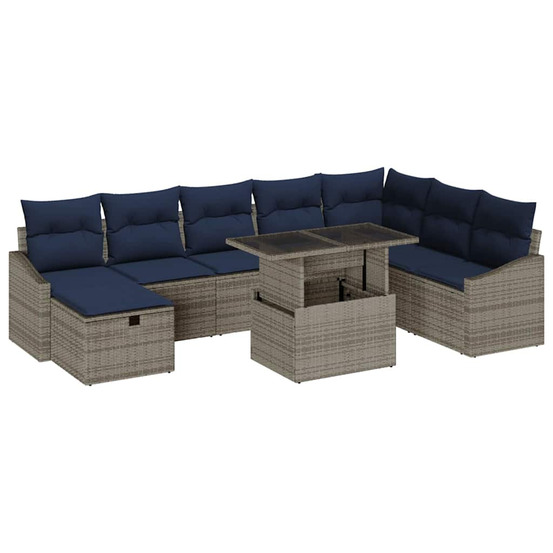 Ensemble de canapé de jardin avec coussin 9 pcs gris polyrotin
