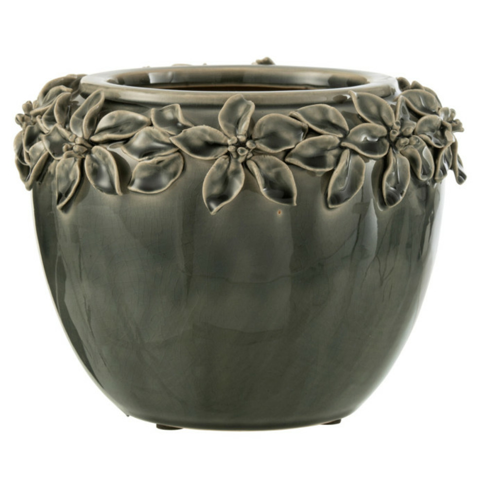 Cache-pot en céramique flora 21cm gris
