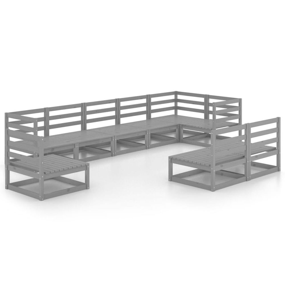 Salon de jardin 9 pcs gris bois de pin massif