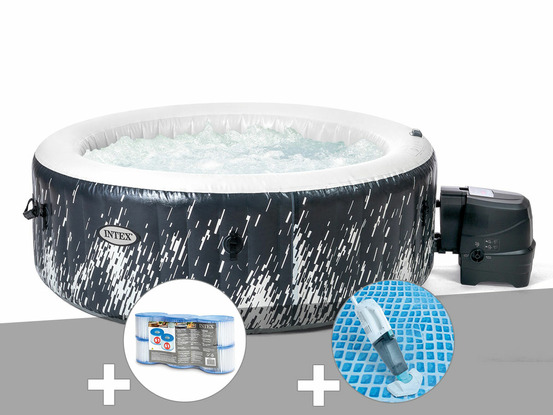 Kit spa gonflable purespa galaxie rond bulles avec led 4 places + 6 filtres + a